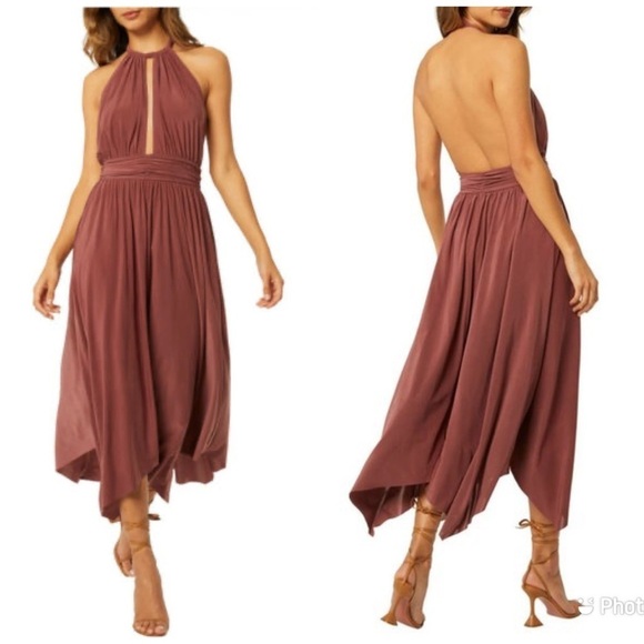 Misa Los Angeles Dresses & Skirts - MISA Los Angeles Carissa Halter Neck Cut Out Handkerchief Hem Open Back‎ Dress L
